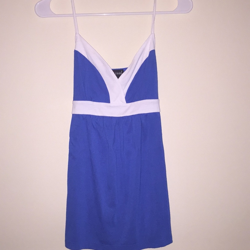 Blue and white low cut tank top